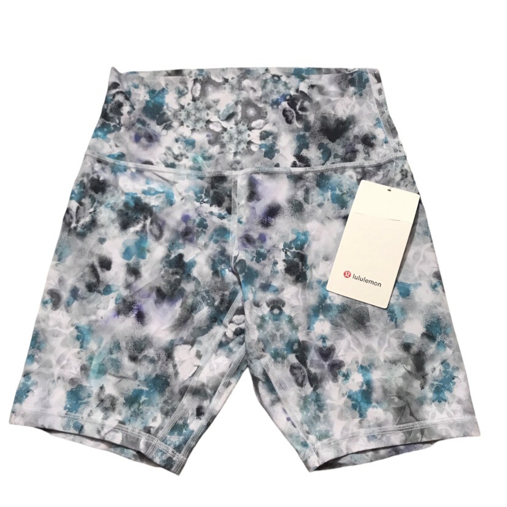 lululemon athletica White and Teal Marble Bike Shorts - Picture 2 of 12